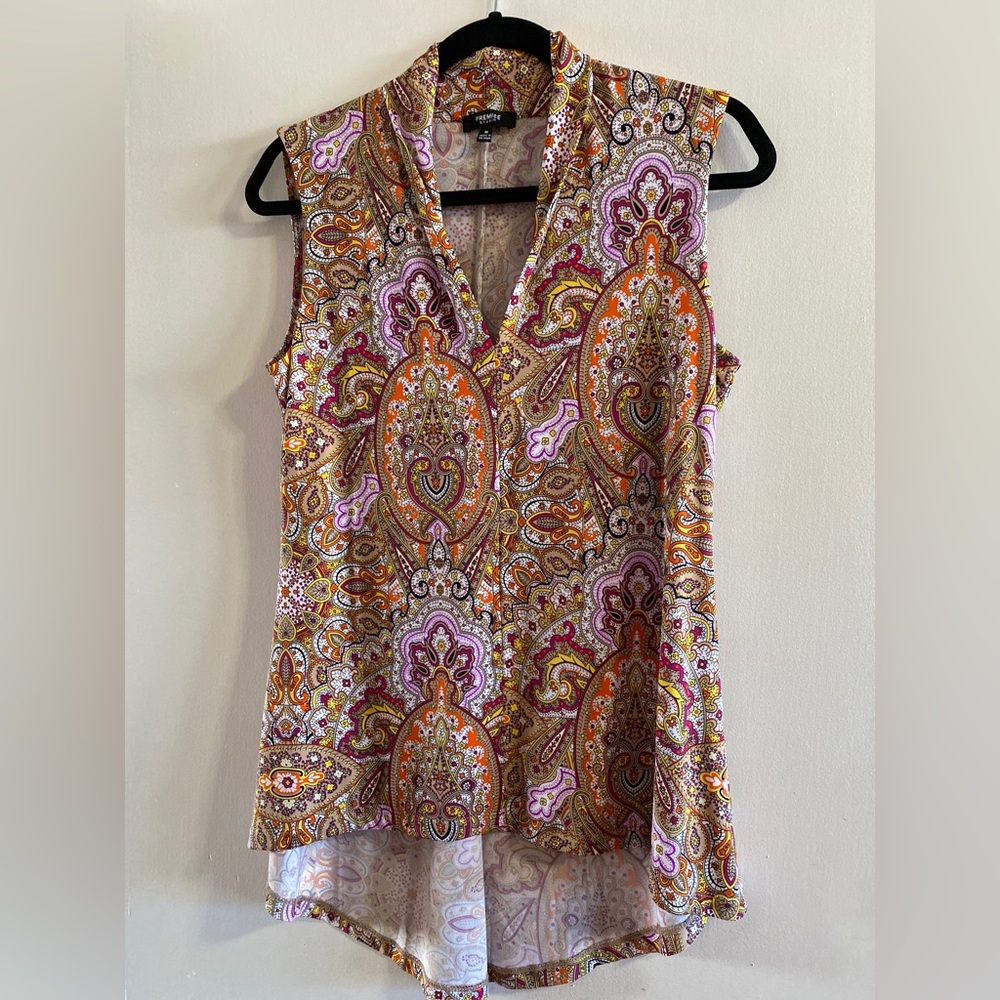 Gorgeous bright print sleeveless summer top, Med